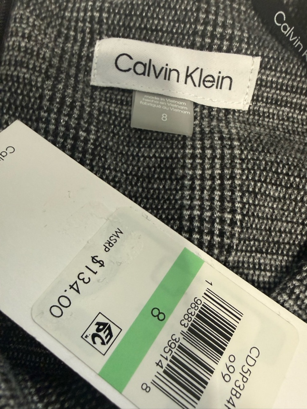Calvin Klein Grey Glen Plaid Sleeveless Sheath Dress Side Sunburst Pleating Sz 8 - Picture 6 of 11
